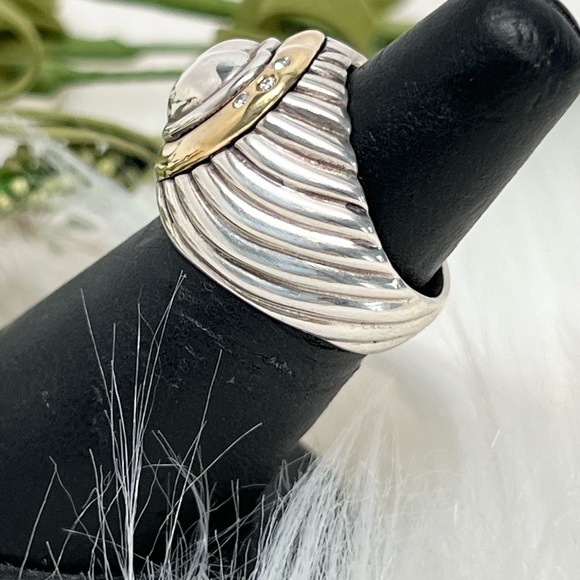 David Yurman Diamond Cable Wide Band Heart Ring .925/18K Gold - Picture 6 of 11